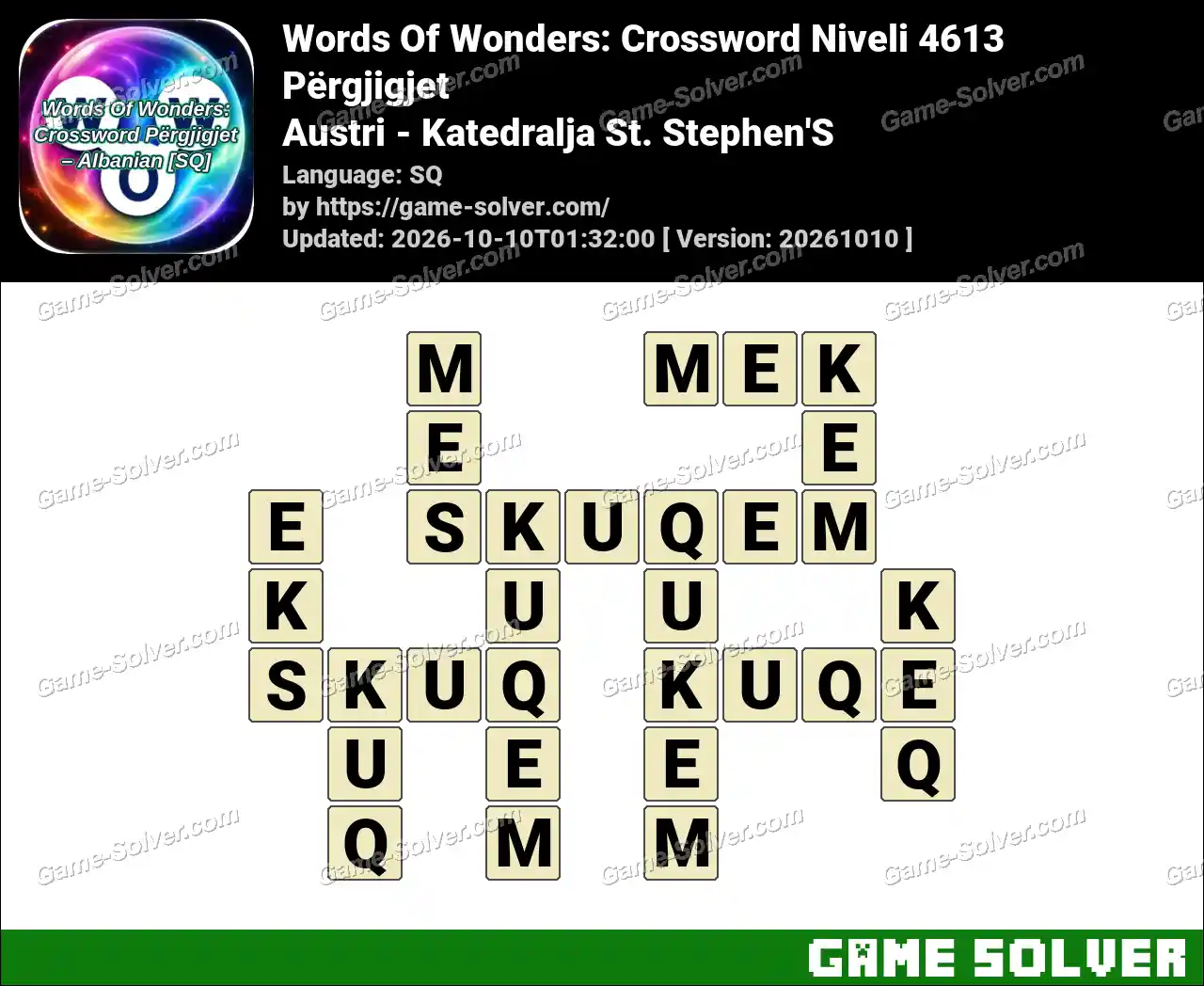 Words Of Wonders: Crossword Niveli 4613 Përgjigjet – Austri – Katedralja St. Stephen’S